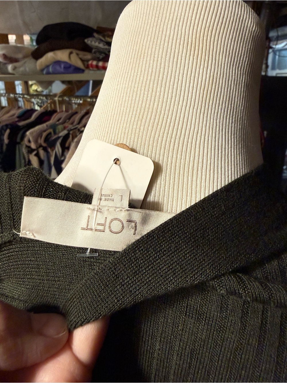LOFT Olive Ribbed Open-Front Long Cardigan - Picture 6 of 6